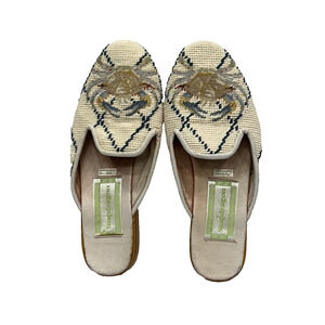 Snapdragon Anthropologie Needlepoint Wool Crab Embroidered Slip On Flat Shoe XS